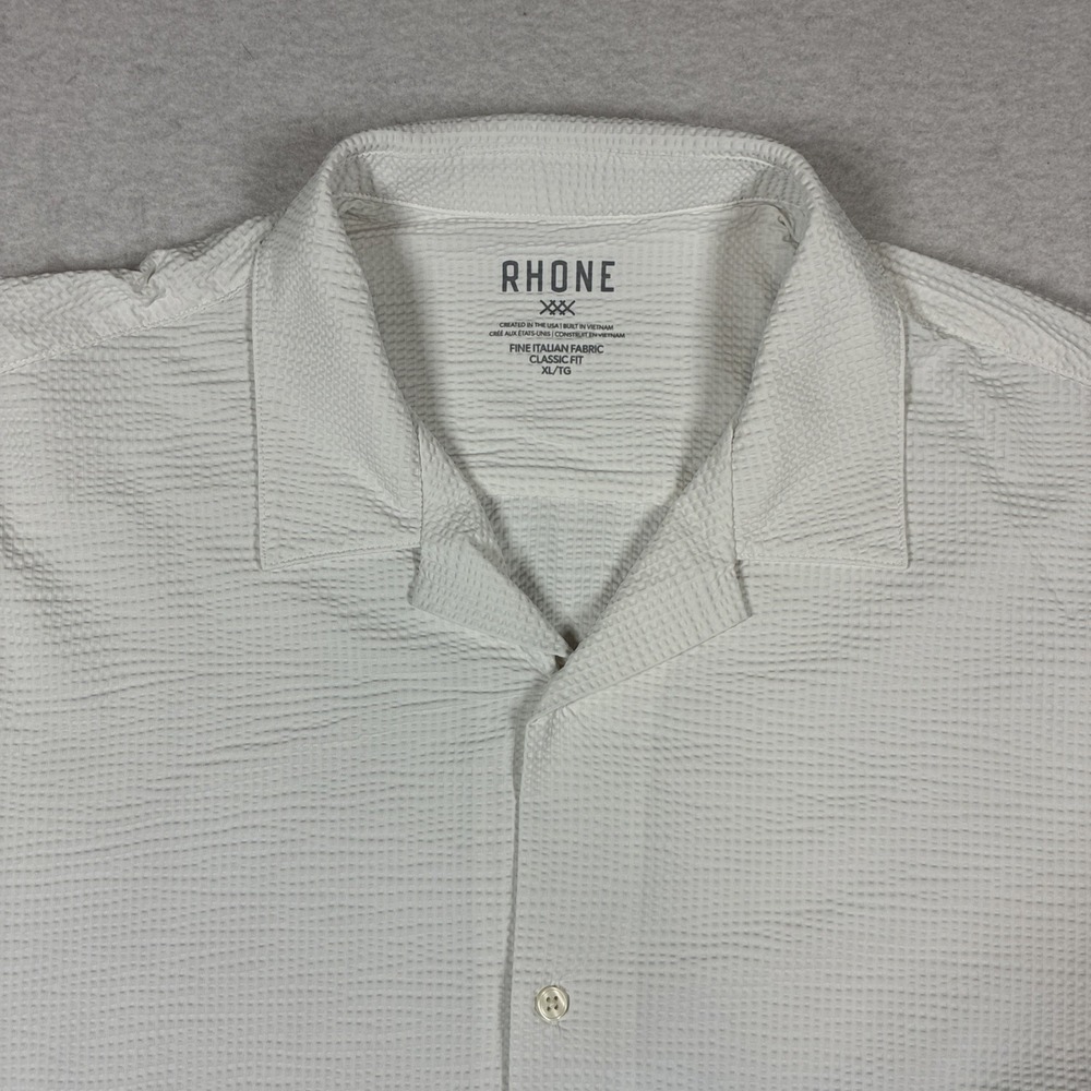 RHONE Commuter Seersucker Button-Down Shirt Men's XL Short Sleeve White Stretch